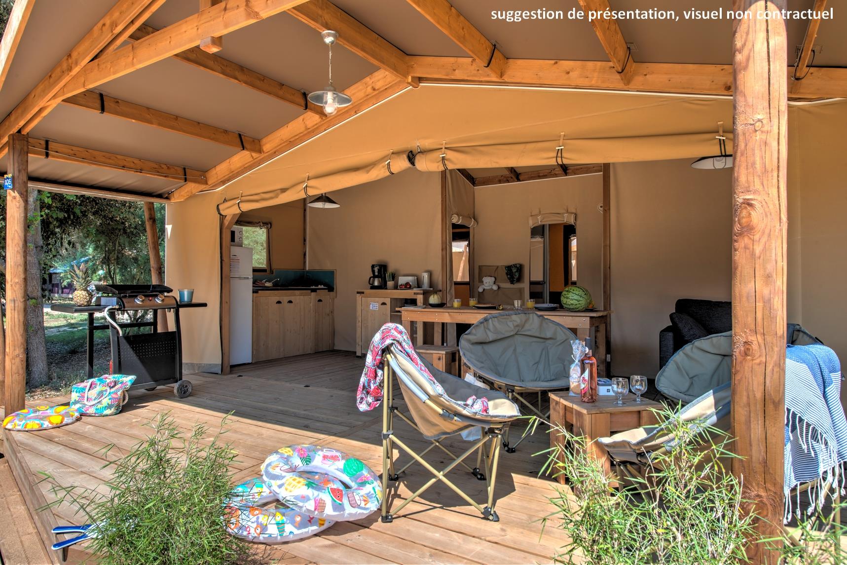 Cabin Cotton Toilée CONFORT 32m² (2 bedrooms) + sheltered terrace 11m² + TV
